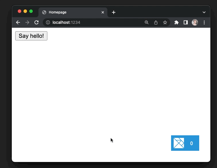 A demo of the window alert appearing after clicking "Say hello!"