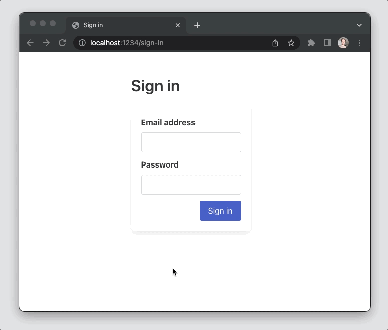 A sign-in form with an email and password, which shows a loading spinner when submitted