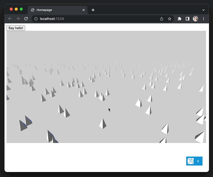 A demo of a Three.js scene embedded in our Elm application