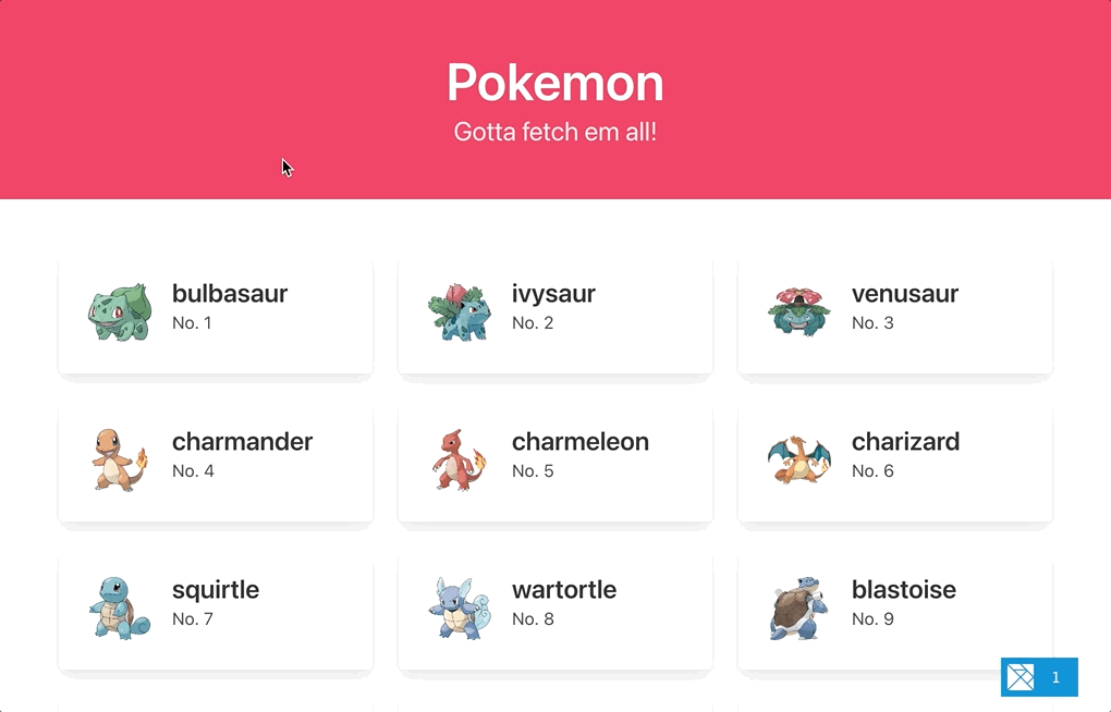 Demo of Pokemon tiles linking to detail pages
